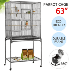 SmileMart 63″H Large Rolling Metal Parrot Bird Cage with Stand for Small Animal,Black