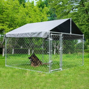 HITTITE Large Outdoor Dog Kennel, Heavy Duty Outdoor Fence Dog Cage, Anti-Rust Dog Pens Outdoor Dog Fence with Waterproof UV-Resistant Cover and Secure Lock for Backyard 6.76’Lx6.76’Wx5.64’H