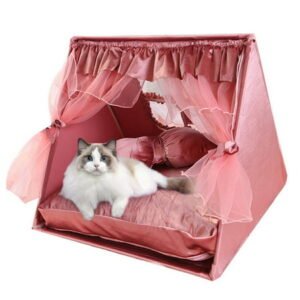 Semfri Cat Bed Tent, Princess Pink Pet Dog House with Soft Cushion