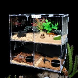 Fichiouy 4 Grids Reptile Vivarium Terrarium Lizard Cage Tank Climbing Spider Snake Pet Box Clear