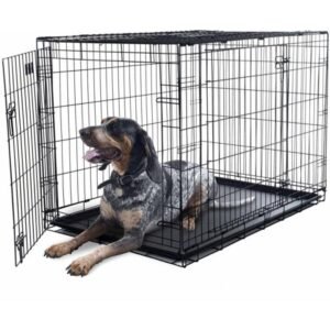 Petmaker Double Door Foldable Dog Crate, Black, Large, 42″L