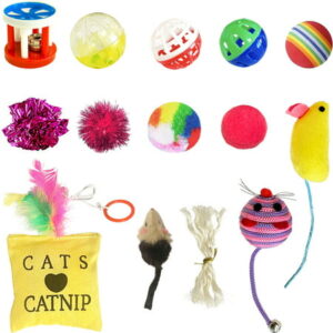 Cat Toys Balls, Kitten Cat Ball Toys Assortments, Including Rainbow Ball, Crinkle Ball, Sparkle Ball, Bell Balls, Furry Cat Toys Balls Soft Pom Pom Balls for Cats and Kitten 14 PCS