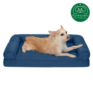 FurHaven Pet Products Orthopedic Quilted Sofa-Style Couch Pet Bed for Dogs & Cats, Navy, Medium