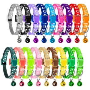 Taihexin 18 Pcs Puppy Collars with Bell, Adjustable Puppy Id Collar, Assorted Colors Soft Nylon Small Pet Collars for Puppy Cats Pets(Colorful)