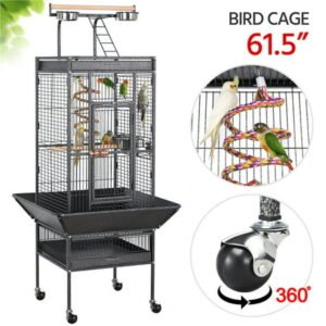 SmileMart 61.5″ Rolling Metal Parrot Bird Cage with Play Top for Cockatiel Lovebird, Black