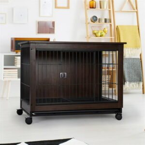 Pefilos 38″ Dog Crate Furniture Wooden Pet Crates for Dogs Table, Double-Doors Dog Crates for Large Dogs Furniture Style, Indoor Dog Kennel, Dog House, Pet Cages for Dogs Medium, Brown L