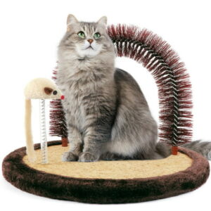 Happi N Pets The Original Cat Arch Self Groomer Cat Massager, Cat Hair Brush with Sturdy Cat Scratching Pad and Catnip Toy, Cat Face Scratchers, Cat grooming Station