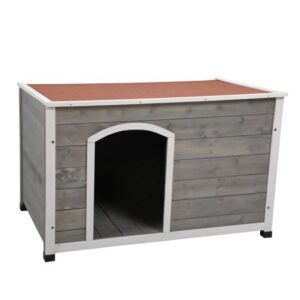 Senbabe Wood Dog House with Open Door, Dog Cabin with Weatherproof Roof, Easy to Clean