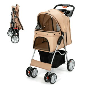 Gymax Foldable Pet Stroller 4-Wheel Cat Dog Travel Carrier w/ Storage Basket