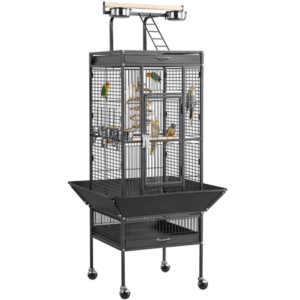 SmileMart 61.5″ Rolling Metal Bird Cage with Play Top, Black