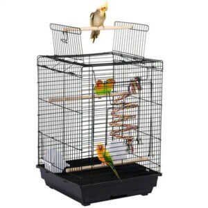 SmileMart Open Top Small Parrot Bird Cage for Canary Parakeet Cockatiel Budgie, Black