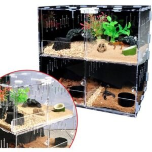 TFCFL acrylic Pet Feeding Box Reptile Breeding Tank Insect Spider Turtle Cage (4 Transparent Boxes)