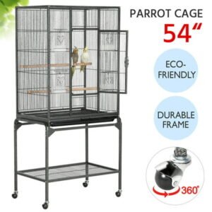 SmileMart 54″ Metal Rolling Bird Cage with Detachable Stand, Black