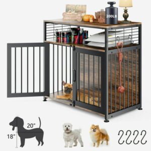 LILYPELLE Dog Crate Furniture, Heavy Duty Dog Cage Indoor Dog Kennel Furniture Style, Double Doors Dog House for Small/Medium/Large Dog