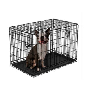 Double-Door Foldable Metal Wire Dog Crate with Divider, Small, 24″