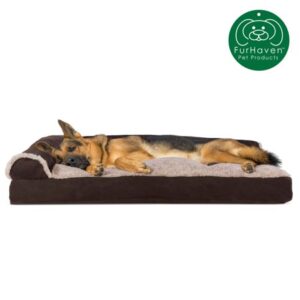 FurHaven Pet Products | Faux Fur & Suede Chaise Lounge Pillow Sofa-Style Pet Bed for Dogs & Cats, Espresso, Jumbo