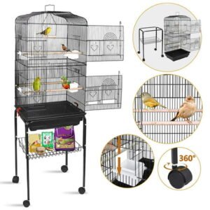 ZENSTYLE 59.3” Bird Cage with Rolling Stand Wrought Iron Birdcage Medium Pet House