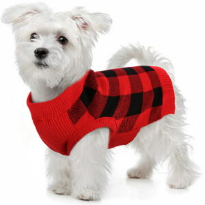 PUMYPOREITY Dog Sweater Vest Turtleneck Dogs Knitted Sweatshirt, Cold Weather Puppies Grid Pullover Pajamas, Autumn Winter Warm Pet Clothes Christmas Costumes for Small Medium Dogs Cats