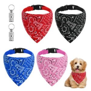 Springcorner 4 Pcs Adjustable Dog Bandanas, Soft Washable Triangle Dog Bibs for Small Medium Large Girl Boy Dogs Cats Puppy Include 2 Anti-Lost ID Tags