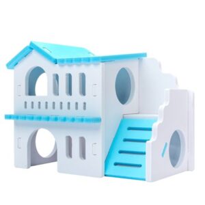 Wooden Hamster Deluxe Double Deck Villa Natural Living Hideout Hut Toy Small Animal Chew Toy for Hamster Cage