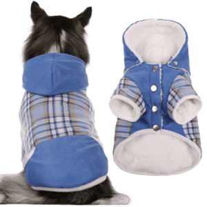 QBLEEV Dog Coat Plaid Dog Cold Weather Jacket with Hood, Extra Warm Fleece Lining Dog Hoodies Sweater Outfit for Puppy Small Medium Large Dogs,Dog Winter Clothes Vest Pullover Apparel Hooded Shirts