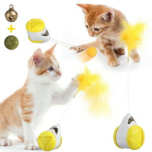 Focuspet Automatic Ball Cat Toy with Feathe Interactive Intelligent Ball Cat Toys Brain Teaser Pet Balls Electric for Cat/Kitty