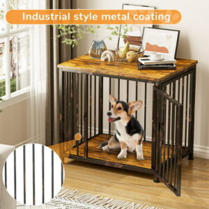 Dog Crate Dog Cage Furniture with Metal Frame, Dog Kennel House for Large/Medium/Small Dogs, Black