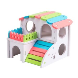 HeroNeo Hamster Hideout Plastic Hut Small Animals Multi Story Villa Colorful House Habitat Decor with Ladder Easy to Assemble