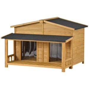 BaytoCare 47.2 Large Wooden Dog House Outdoor, Cabin Style, With Porch, 2 Doors