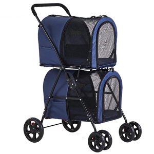 VIAGDO 4-in-1 Double Pet Stroller for Dogs and Cats, 2 Detachable Carriers, 4 Lockable Wheels Cat Strollers for 2 Cats, Pet Travel Cart, Navy Blue