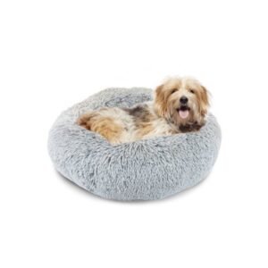 Precious Tails Super Luxe Shaggy Faux Fur Donut Bolster Dog Cat Bed – Small