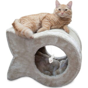 NTBOIEPT | Kitty Cave Cat Scratcher, Faux Fur and Sisal, Beige