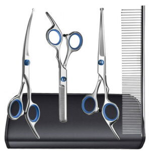 Dog Grooming Scissors Kit with Safety Round Tips, 4 in 1 4CR Stainless Steel Pet Curved Shears for Dogs and Cats