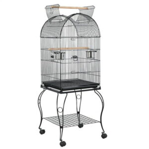 SmileMart Metal Rolling Bird Cage with 2 Feeders and 2 Wooden Perches, Black