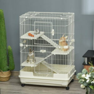 32”L 4-Level Indoor Small Animal Cage with Wheels – White