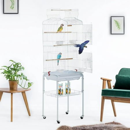 BestPet Bird Cage Parakeet Cage 64 inch Open Top Standing Parrot Cage Accessories with Rolling Stand,White