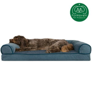 FurHaven Pet Products | Memory Foam Faux Fleece & Chenille Couch Sofa-Style Pet Bed for Dogs & Cats, Orion Blue, Large