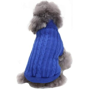 Jecikelon Small Dog Sweaters Knitted Pet Cat Sweater Warm Dog Sweatshirt Dog Winter Clothes Kitten Puppy Sweater (Dark Blue, Small）