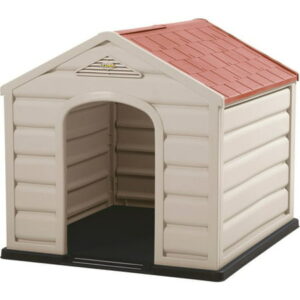 Rimax Resin Dog House for Small Breeds, 23″ H x 24″ W x 27″ D, Taupe/Black