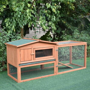 Suzicca 62″ Wooden Outdoor Hutch Small Animal Habitat with Detachable Run and Elevated Main House