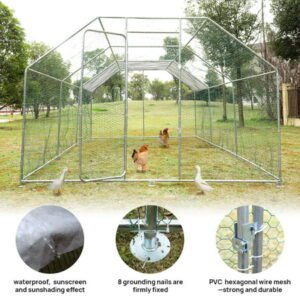 Walsport 20x10ft Outdoor Large Metal Chicken Coop Cage Poultry Bunny Rabbit Cage with Waterproof Cover ,Chicken Pens Crate Walk-in Run Backyard