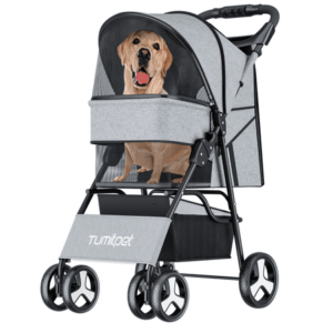 Pet Stroller – Dog Cat Stroller Folding Travel Carrier Cart for Medium Small Dogs Lightweight Animal Puppy Stroller with Skylight, Storage Basket, Cup Holder Tray