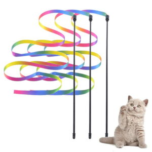 Feelers Interactive Cat Rainbow Wand Toys, Interactive Cat Teaser Wand String, Colorful Ribbon Charmer for Kittens, 3pcs(60cm)