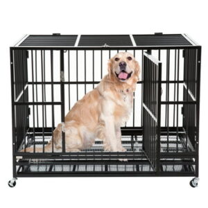 Walsport 48″ Large Heavy Duty Dog Cage Crate Kennel Metal Pet Playpen Portable Foldable Collapsible with Tray & Wheels