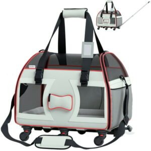 Katziela Bone Cruiser Pet Carrier with Removable Wheels – Telecopic Handle – Airline Approved (Gray)