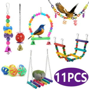 Bird Toys Parakeet Toys Swing Hanging Standing Chewing Toy for Parakeet Cage Accessories, 11PCS