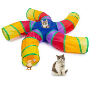 Cat Tunnel for Indoor Cats Large, with Play Ball S-Shape 5 Way Collapsible Interactive Peek Hole Pet Tube Toys, Puppy, Kitty, Kitten, Rabbit