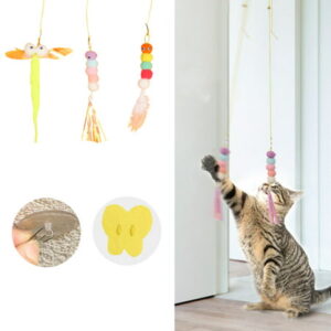 Feelers Cat Feather Toys, Interactive Hanging cat toy for Indoor Cats, Dragonfly & Caterpillar, 3 PCS