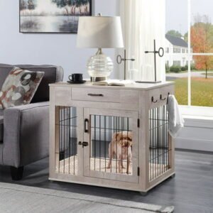 Unipaws Dog Crate with Drawer, Furniture Style Pet Kennels with Double Doors and Cushion
