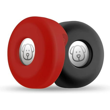 Airtag Dog Collar Holder,Silicone Waterproof Protective Air Tag Cat Collar Cover, Anti-Lost Locator Case for Apple Airtags Compatible with 2 Pack Black/Red